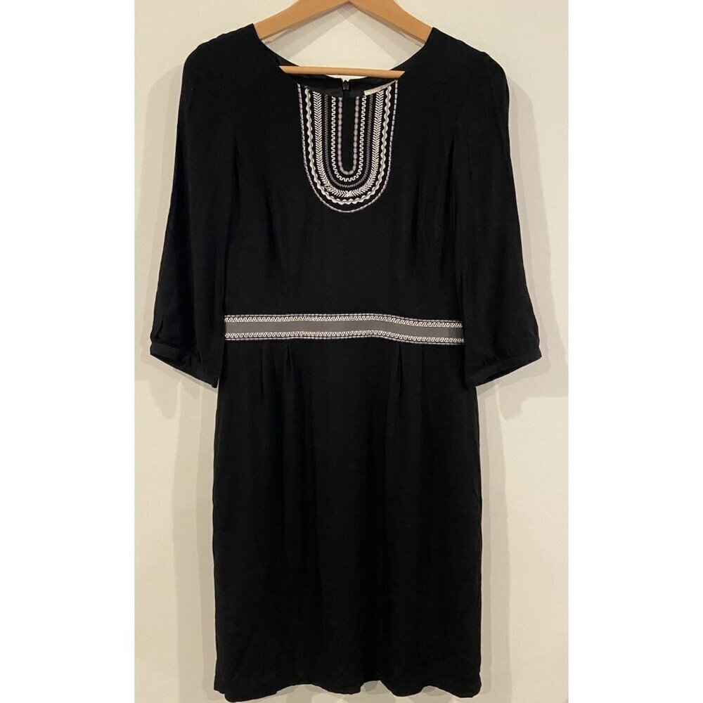 Boden Carla Kaftan Dress Viscose Embroidery Black Gray Size 8 Long 8L